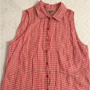 Flax Maxi Linen Shirtdress in Poppy Gingham size L